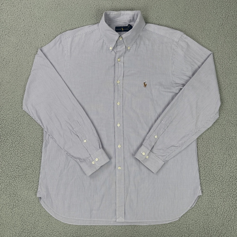 Ralph Lauren Long Sleeve Button Down Shirt Men 16.5 34/35 Striped Flesh Pony